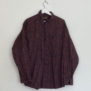 Ariat Mens XL Floral Button Down Shirt Long Sleeve Rust Navy Blue Western Pocket